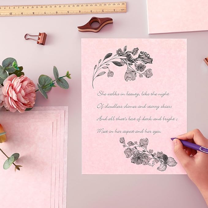 Epakh 200 Sheets Old Age Parchment Paper 8.5 x 11 Inch Standard Letter Vintage Colored Old Parchment Semblance Double Side Printing Paper(Light Pink)