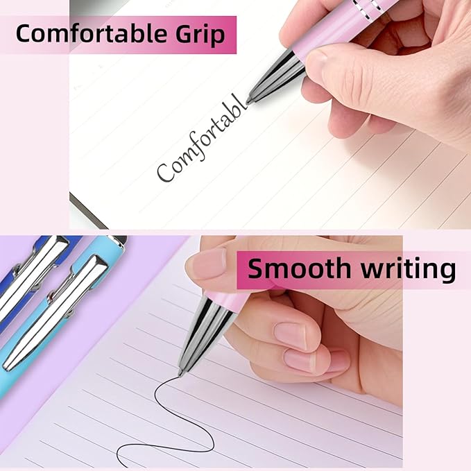 Ballpoint Pen Metal Soft Stylus Pen for Touch Screens，Retractable Tactile Turn Pen，Bulk Pens for Gifts Office Essentials，Medium Point，Black Ink (10 Color)