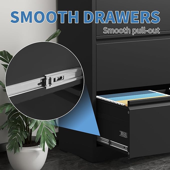 File Cabinets 3 Drawer,Metal Office Storage Filing Cabinet with Lock,Black Lateral Filing Cabinet for Home Office,Horizontal Locking File Cabinets for Legal/Letter/A4,Assembly Require,Black