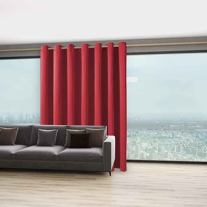 BONZER Extra Wide Room Divider Black Curtain Total Privacy Wall Room Darkening Grommet Curtains for Apartment, Studio, 108L x 120W Inch (9L x 10W ft), 1 Panel, Red