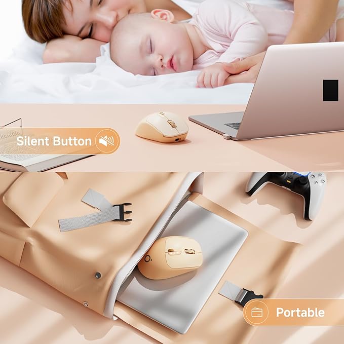 EWEADN Q5 Wireless Mouse, Bluetooth & 2.4G Quiet Computer Mouses with 1600 DPI, Battery Level Display, Ergonomic Office Mouse,6 Button Portable Cute Cordless Mice for Laptop/PC/Mac- Pink