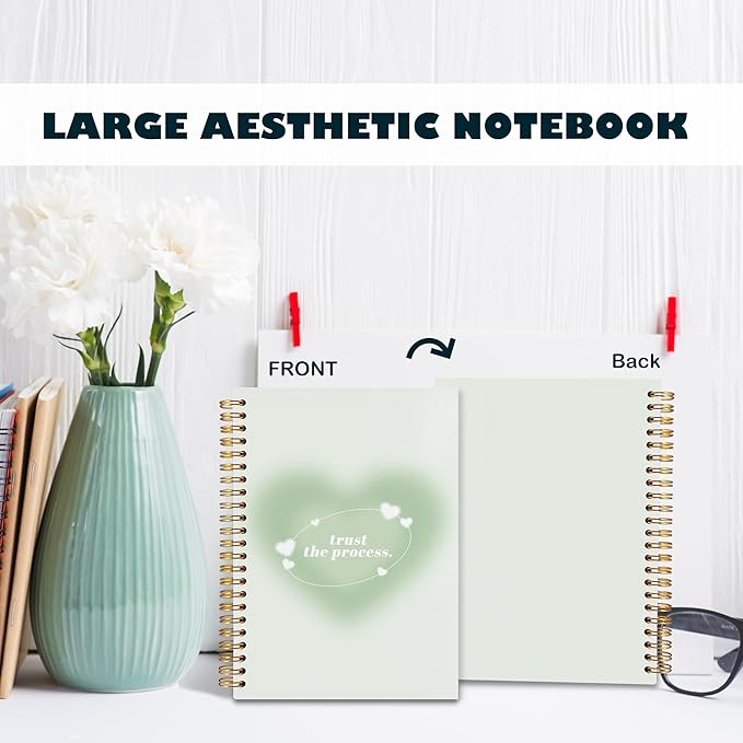 BearCake Trendy Y2K Green Aura Preppy Notebook Journal, Trust the Process Inspirational Notebooks, Aesthetic Notebooks, Green Aesthetic Office Supplies, Hardcover Spiral Notebook 5.5x8.3