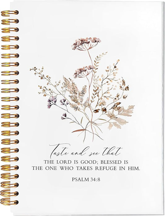 BearCake bible notebooks for note taking,Christian Notebook,Christian Gifts for Women,Taste and See That the Lord is Good Floral spiral bible with note taking space,spiral bible 5.5x8.3