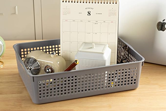 A4 Size Plastic Paper Storage Trays,Desktop File Organizer Baskets,6-Packs (Grey)