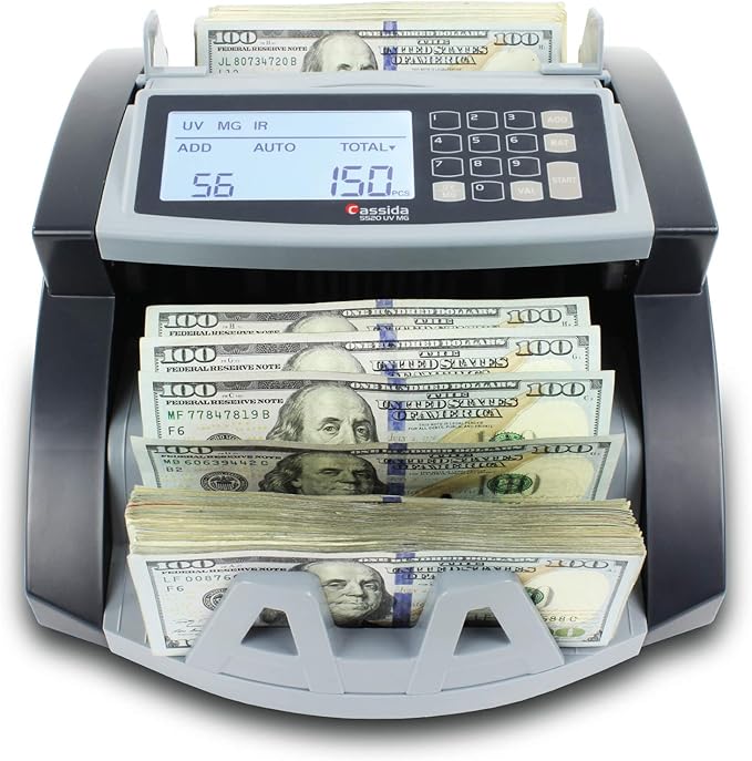 Cassida 5520 UV/MG - USA Money Counter with ValuCount, UV/MG/IR Counterfeit Detection, Add and Batch Modes - Large LCD Display & Fast Counting Speed 1,300 Notes/Minute