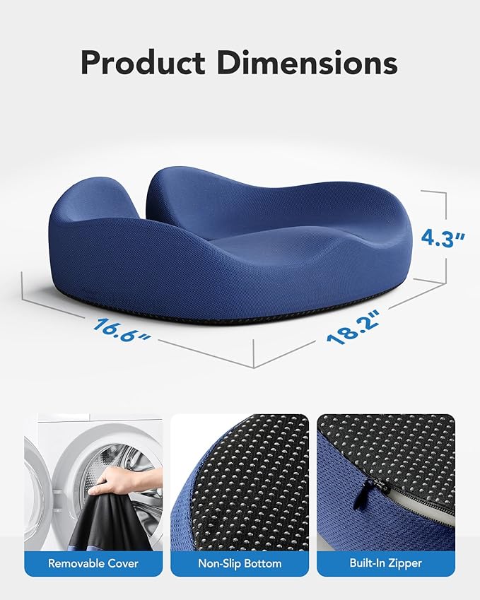 HUANUO Ergonomic Seat Cushion for Office Chair, Extra Large Car Seat Cushion, Tailbone and Back Support, Cooling Gel Enhanced, 4-Zone Pressure Relief Chair Cushions for Office, Car, Wheelchair