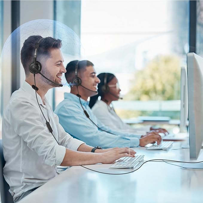 Arama Headset with Microphone for Pc, USB Headset with Noise Canceling Microphone for Laptop, Wired Computer Headset with Mute for Home Office Online Class Skype Zoom Meetings (USBA+USBC, Black)