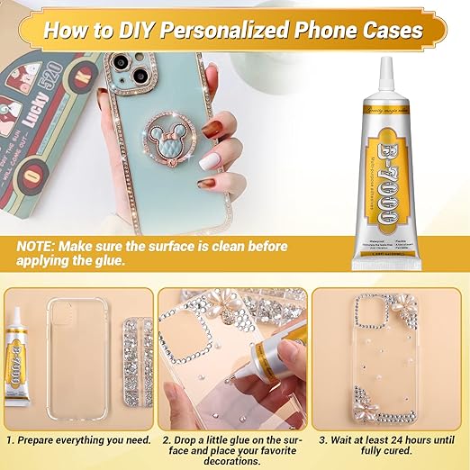 B7000 Fabric Glue with Precision Tips, Upgrade Industrial Strength Adhesive B-7000 Glue Clear for Jewelry Crafts DIY, Metal, Stone, Rhinestone Gems Gel, Glass, Fabric, Cell Phone Repair (50 ML)