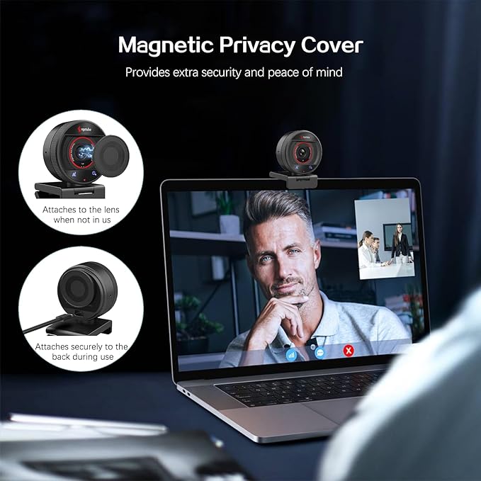 Angetube AI Webcam for PC - 1080p/2K@60FPS HD Web Camera with Remote Control, 8X Digital Zoom Webcam, Privacy Cover, TOF Auto Focus, HDR, USB 3.0 Web Cam Work with Zoom, Skype,Teams, Windows,Mac