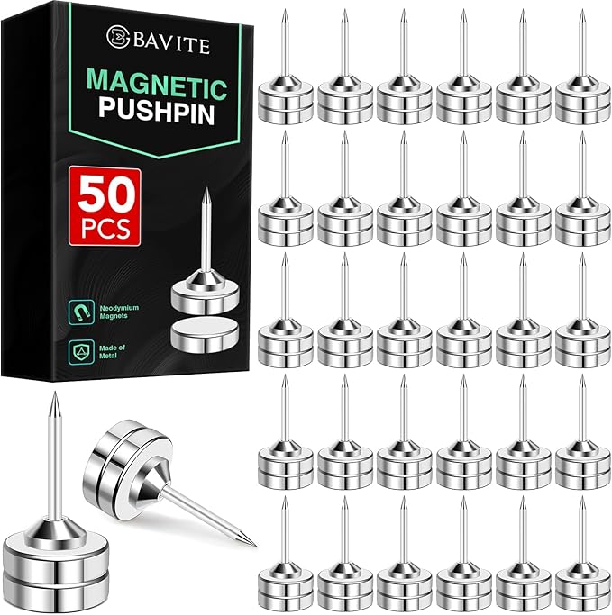 E BAVITE Magnetic Pushpins, 50 Sets Magnet Thumb Tacks for Whiteboard Wall Cork Board Bulletin Cute Decorative Push Pins Clip Magnetic Photo Poster Hanger