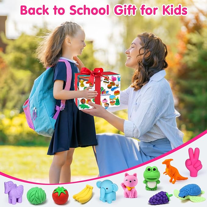 Arscniek 140 Pack Animal Erasers for Kids, Take Apart Mini Pencil Erasers, Desk Pets & Treasure Box Toys, Bulk Party Favors, Stocking Stuffers, Classroom Prizes, School Supplies, Gift for Boys & Girls