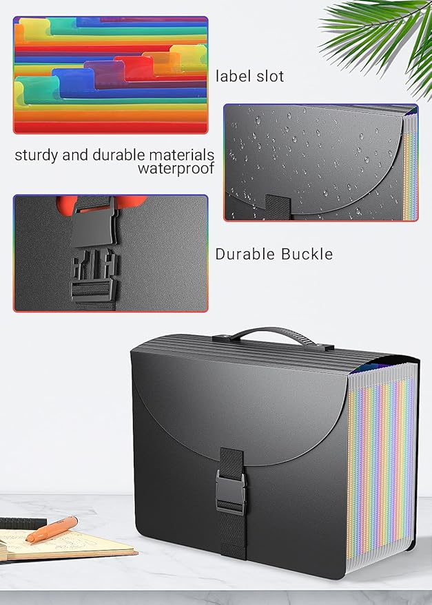 25 Pockets File Organizer with Plastic Handle,Expanding File Folders for Receipt,Paper,Documents,Monthly tab Including in Accordion File Folder Organizer,Perfect Filing Folder Matte