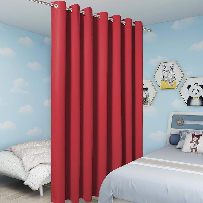 BONZER Room Divider Curtain Total Privacy Wide Blackout Room Darkening Grommet Curtains for Shared Room, 96L x 108W Inch (8L x 9W ft), 1 Panel, Red