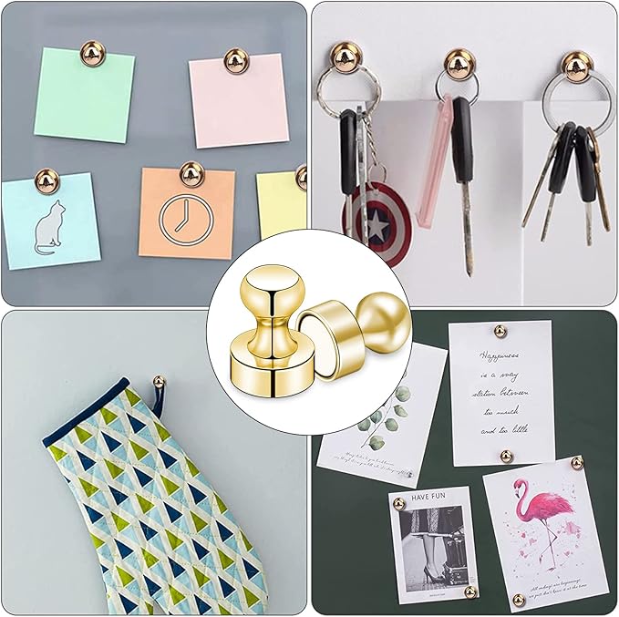 20 PCS Refrigerator Magnets, Gold Metal Push Pin Magnet, Ideal for Whiteboard Magnets, Fridge, Office, Classroom, Map
