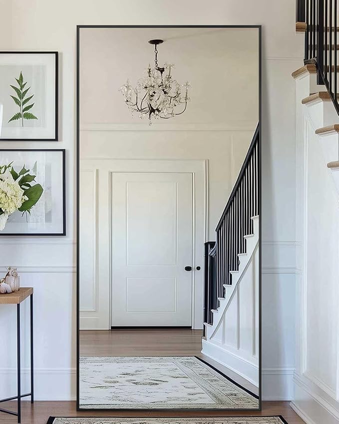 Antok Full Length Mirror, 58"x21" Floor Mirror, Floor Standing Freestanding Full Body Mirror with Stand for Bedroom, Hanging Mounted for Living Room Cloakroom, Black