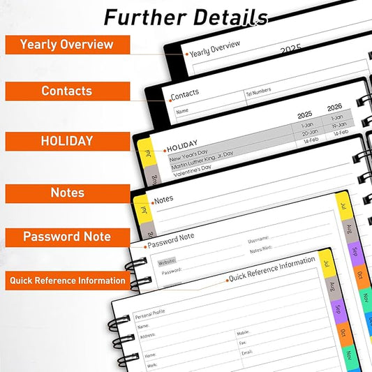 Daily Planner 2025-2026, July 2025 - December 2026, Yearly Monthly Weekly Daily Academic Calendar Planner, 18 Month with Tabs, Time Management Manual, 100GSM Thick Paper, A5 Size, Black