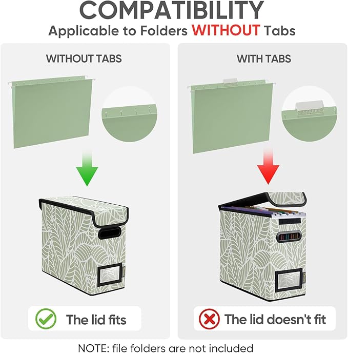 BALEINE File Organizer Box with Lid, Collapsible File Folder Organizer with Plastic Slide, Hanging File Folder Box for Office Document Storage (2 Pack, Antique Foliage, S)