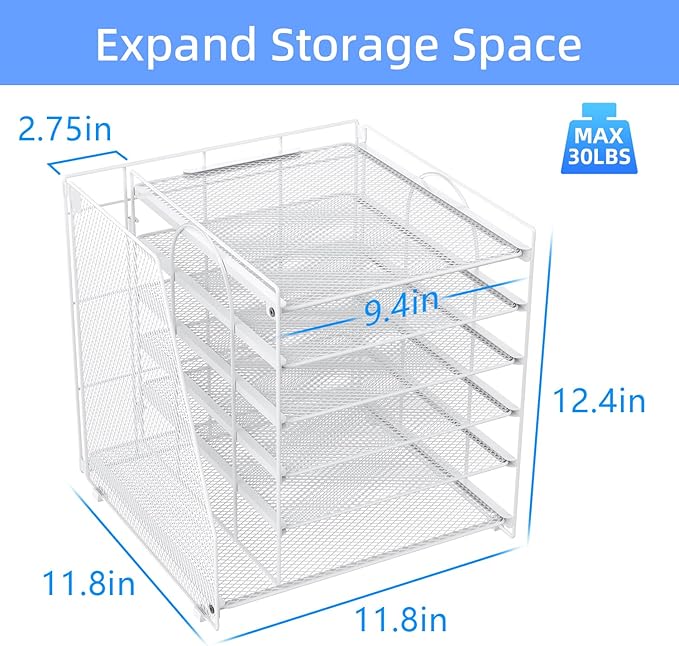 Gianotter Desk Organizers and Accessories, 6-Tier Paper Organizer with Magazine Rack, Office Desk Accessories & Workspace (White)
