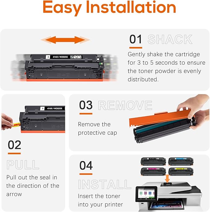 414x Toner Cartridges 4 Pack High Yield Replacement for HP 414x Toner 414a W2020x Compatible with HP Color Laserjet Pro MFP M479fdw M479fdn M454dw M454dn M480f Printer