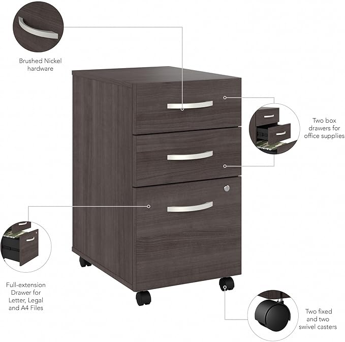 Bush Business Furniture Studio C 3 Drawer Mobile File Cabinet-Assembled, Rolling Document Storage for Home or Professional Office, 16W, Storm Gray