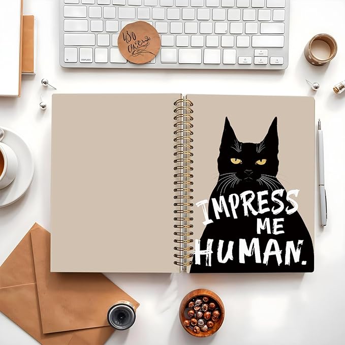 Funny Cat Notebook Journal, Black Cat Spiral Notebook, Black Cat Gifts, Cat Notepad, Cat Gifts for Cat Lovers, College Ruled Spiral Notebook 80 Sheets -160 Pages 5.5x8.3 Inch