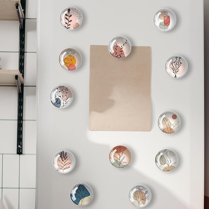 Art Line Flower Refrigerator Magnets 12Pcs Glass Strong Magnetic Refrigerator Magnet Fridge Sticker,Crystal Fridge Magnets Decoration for Crafts,Strong Fridge Magnets for Kitchen, School