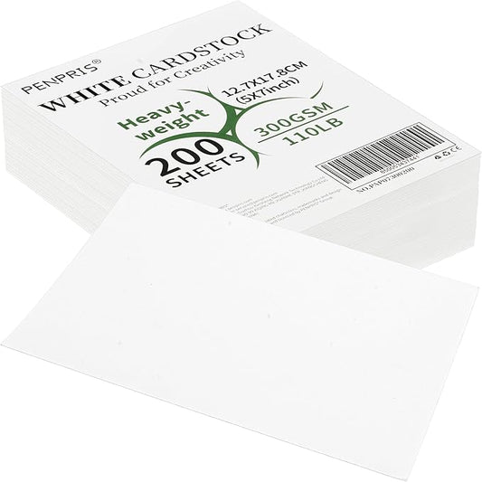 200 Sheets White Cards Blank - 5''x7'' White Card Stock 300gsm/110lb Thick Paper Cardstock, Heavy CardStock Blank for Wedding Invitations, Index Cards, Greeting, Note - PAP07300200