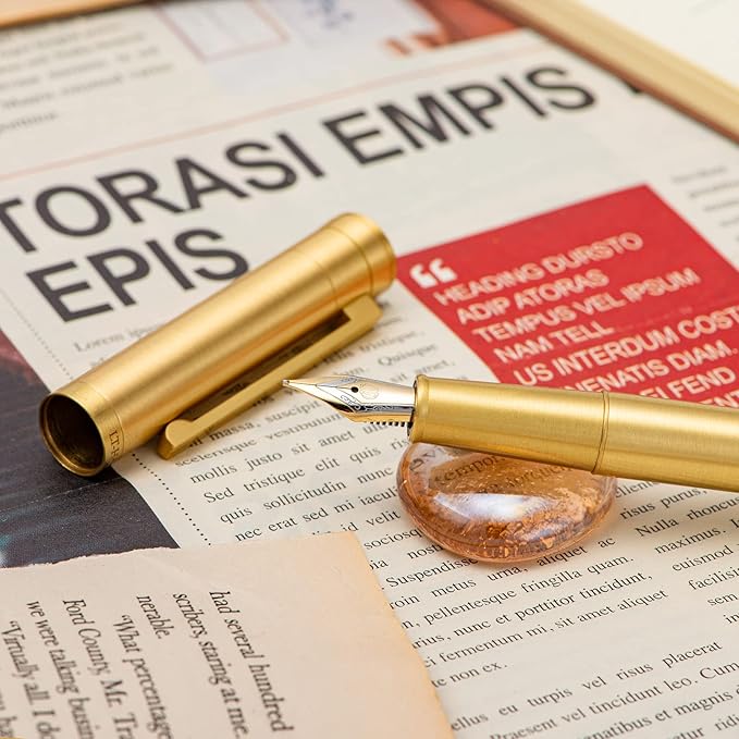 Hongdian Brass Fountain Pen Fine Point, Slim Style with Converter and Metal Pen Case, The Light of Hope Serise