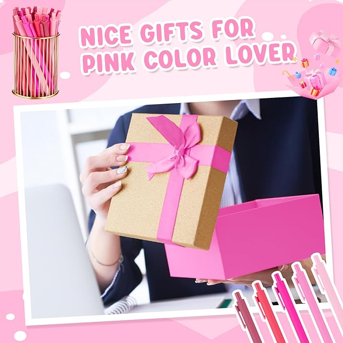 100 Pcs Ballpoint Pens Bulk Retractable Writing 1. 0 mm Black Ink Cute Pens Smooth Writing Color Fancy Gift for Teacher Student Employee Office School Home Baby Shower Supplies (Pink Series)