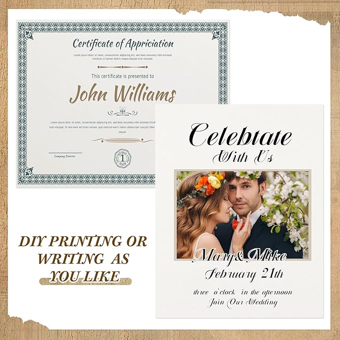 Epakh 100 Pcs Old Age Parchment Paper 8.5 x 11 Inch Standard Letter Vintage Colored Old Parchment Semblance Double Side Printing Paper (White)