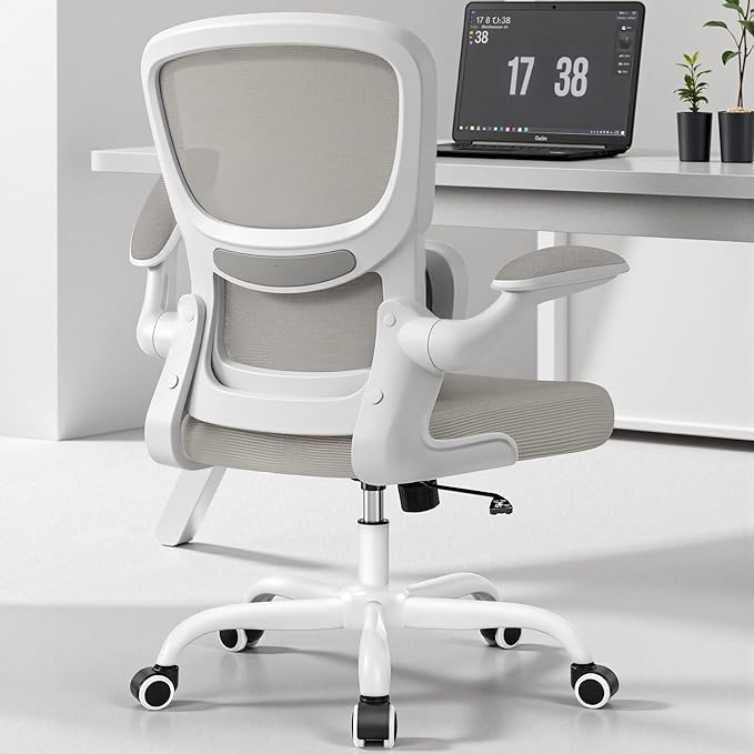 Home Office Desk Chair, Ergonomic Office Chair with Lumbar Support and Adjustable Armrests, Rocking Office Chair, Breathable Mesh Mid Back Computer Chair, Modern Comfy Desk Chair