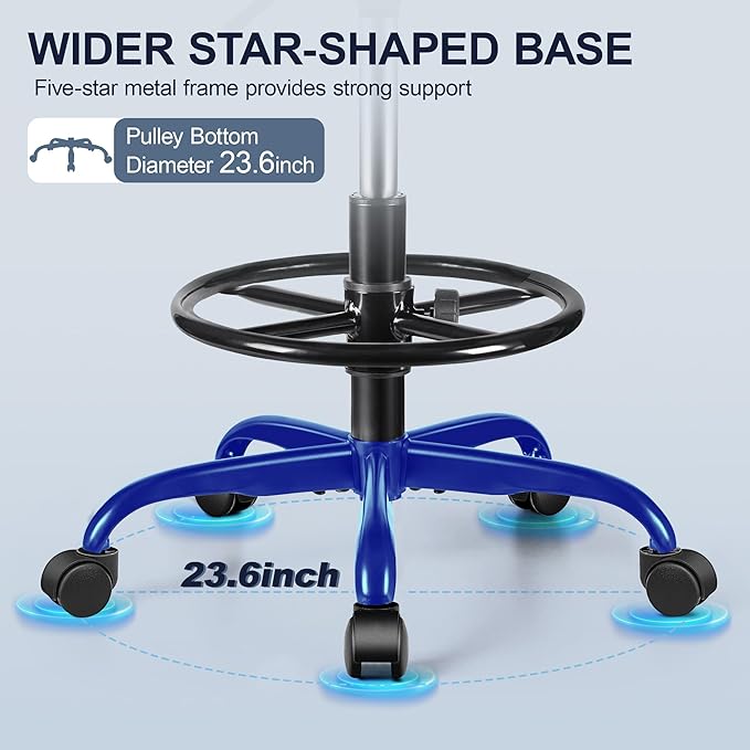 Drafting Chair with Backrest – Adjustable Foot Rest Rolling Stool with Wheels, PU Leather Swivel Stool for Office Spa Studio Lab Counter Salon Home Work Bar Kitchen Shop(Black)