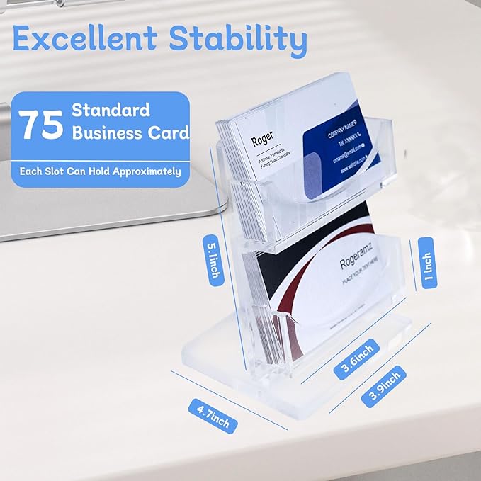 Acrylic Business Card Holder 2-Tier for Desk - Office & Exhibition Clear Business Card Display Stand, Business Card Organizer with 2 Slots, Holds Up to 130 Cards