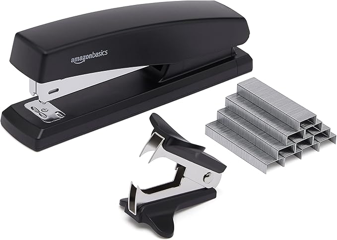 Amazon Basics Stapler Value Pack Including Staples and Staple Remover, 3-Pack, Black