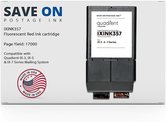 Compatible IXINK357 Quadient Neopost Ink Cartridge (1 Pack, Standard Capacity) - Fluorescent Red Printer Ink Cartridge for IX3 IX5 & IX7 Mailing System & Postage Meter - Replacement Inkjet Printer Ink