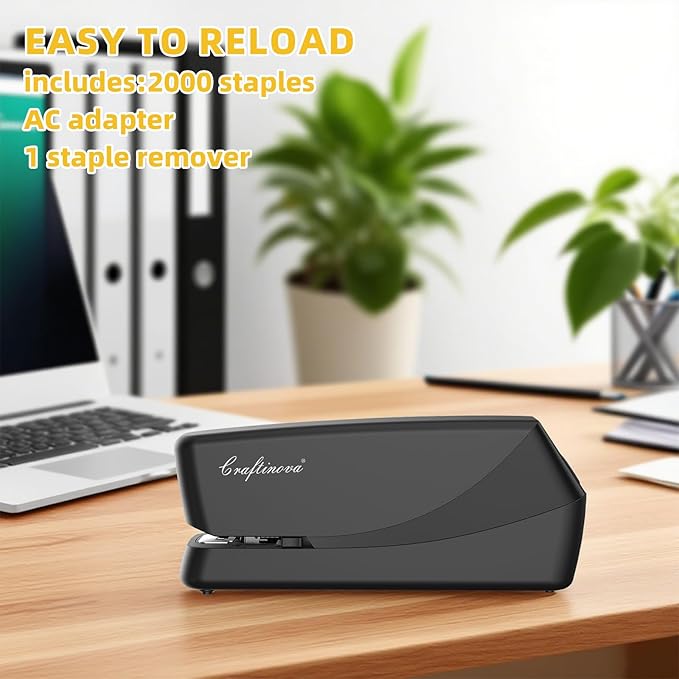 Electric Stapler,Automatic,Inclued 2000 Staples and 1 Staple Remover, Heavy Duty Can Store 210 Staples，AC or Battery Powered Stapler Heavy Duty, 25 Sheet Capacity.