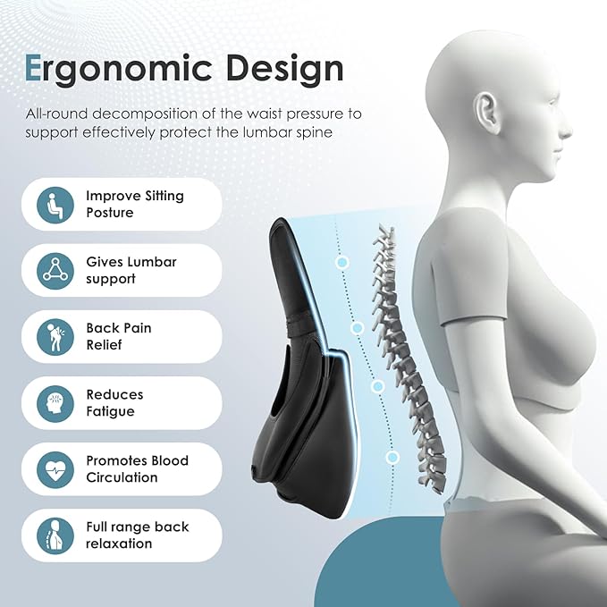 FLORICH Double Layer Breathable Mesh Lumbar Support Ergonomic Leather Lumbar Support Pillow with 3D Mesh Back Support and Adjustable Strap for CarSeat & Office Chair