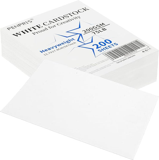 200 Sheets White Cards Blank - 5''x7'' White Card Stock 200gsm/75lb Thick Paper Cardstock, Heavy CardStock Blank for Wedding Invitations, Index Cards, Greeting, Note -PAP07200200