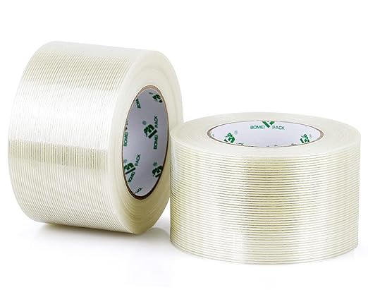 BOMEI PACK Strapping Tape 3 Inch, Heavy Duty Fiber Reinforced Packing Tape, 60yds 5.9Mil, Total 120yds