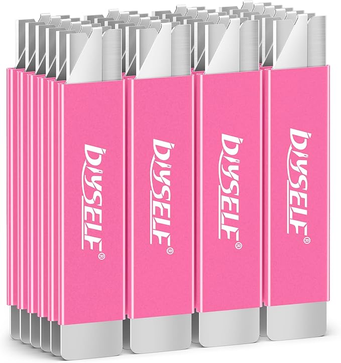 DIYSELF 24 Box Cutter, Utility Knife Retractable, Mini Utility Knife with Single Edge Razor Blades, Small Box Cutters Bulk for Home, Office (Pink)