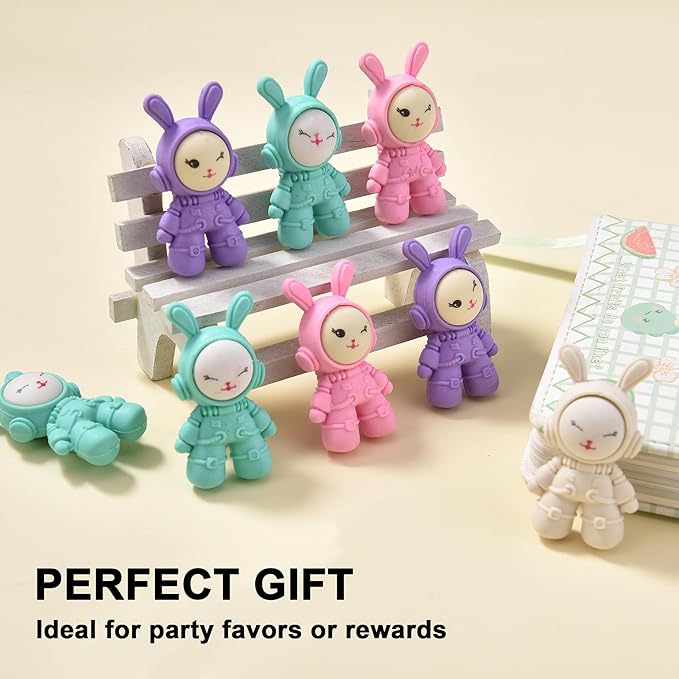 20Pcs Outer Space Themed Erasers for Kids Bulk, Cute Rabbit Astronaut Buddy Eraser Spaceman Erasers for School Classroom Supplies Party Favors