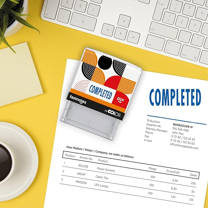 Fastnotes Completed Self-Inking Rubber Stamp by COLOP - Great for Office Documents, Notary, Warehouse, Accounting Paperwork, Business, and Legal Documentation - Blue Ink (Completed- Blue)