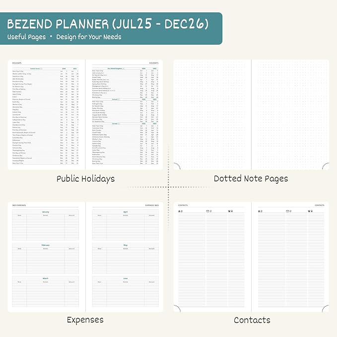 BEZEND Planner 2025-2026 Weekly and Monthly, 5.8" x 8.5" Academic Calendar (Jul 25-Dec 26) Vertical Daily Appointment with Hourly Timeslot & Monthly Tab, Spiral, PU Leather Softcover - Sky Blue