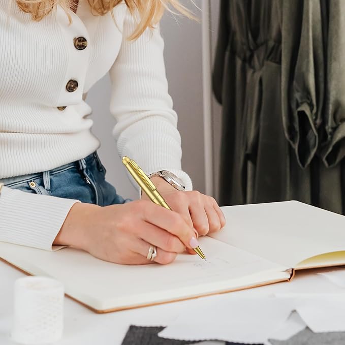 5 PCS Golden Ballpoint Pens with Extra Refills Set, 1mm Medium Point Black Ink, Great Smooth Writing Metal Pen for Business Office Teacher Student Wedding Guest Gift (Gold Trim)