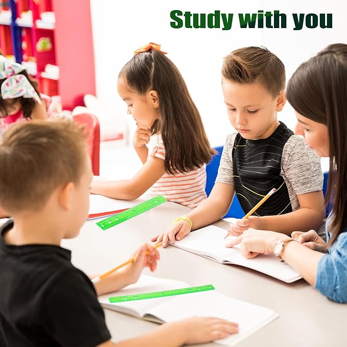 28 Pack Plastic Ruler 12 Inch Transparent Rulers - Metric Bulk for Kids School Office Classroom, Green
