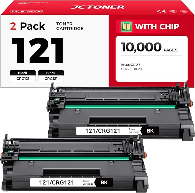 121 Black Toner Cartridge 2-Pack with chip High Yield Replacement for Canon 121 CRG-121 Toner Cartridges Compatible for Canon ImageCLASS D1650 D1620 Laser Printer Ink All-in-One Copier Scanner