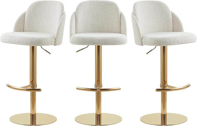 CHITA Adjustable Bar Stools Set of 3, Swivel Counter Height Stools with Stainless Steel Base for Bar, Kitchen Island, Dining Room, Gold