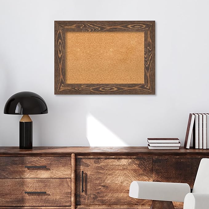 Amanti Art Natural Cork Board for Wall, 22x30 Vision Board with Brown Wood Frame, Medium Corkboard Office Decor for Home Organization, Country Rustic Corkboard Pinboard to Display Items for Home