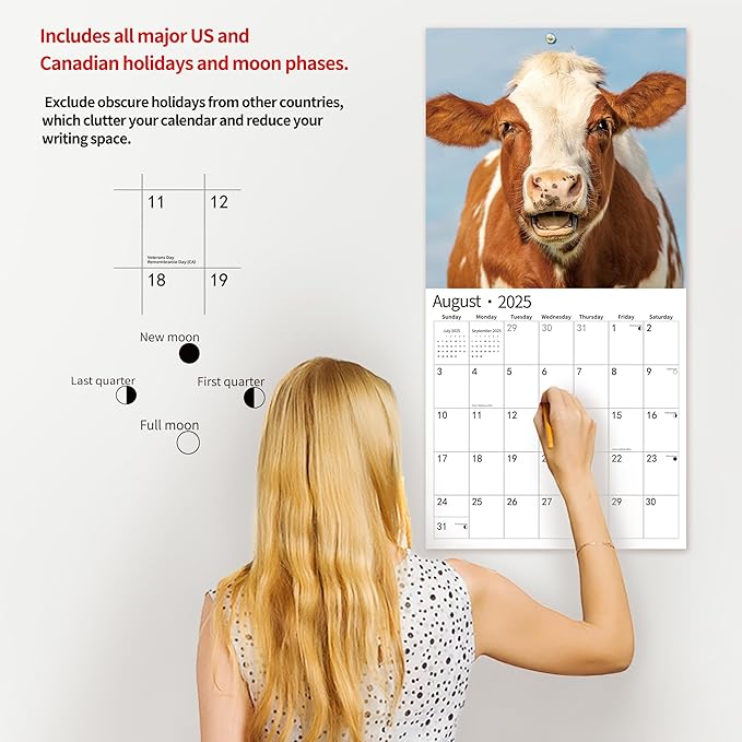 2025 Wall Calendar,Calendar 2025, January 2025 - December 2025, Wall Calendar Smiling Animals, 12" x 24" Opened,Full Page Months Thick & Sturdy Paper for Calendar Organizing & Planning