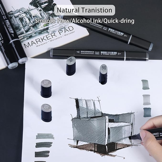 Gray Grey Alcohol Markers Brush Tip, 30pc Warm Neutral Cool Grey Markers Set for Adults Artist Coloring Book Shading Layering Drawing Sketching Brush Chisel Tips Gifts